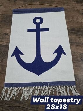 Source Unknown Navy and Cream Anchor Wall Tapestry